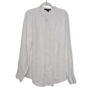 Grace Elements 100% Linen Smocked Shirt Womens Size XL White Button Front